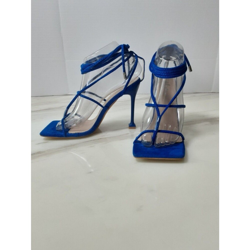 Mixx Shuz “Nicky” Royal Blue Suede Ankle Wrap Stiletto Heel Sandals Sz 7